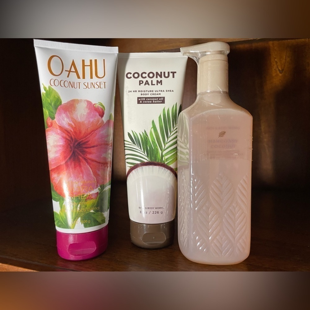 🥥 COCONUT VARIETY LOT OF 3 Bath Body 2 Creams 1 Gel Hand Soap Mahogany Retired